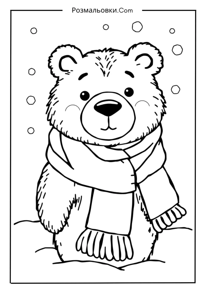 Розмальовка ведмедика: 20 найкращих ідей для дітей і дорослих 8 Ведмедик у шарфику