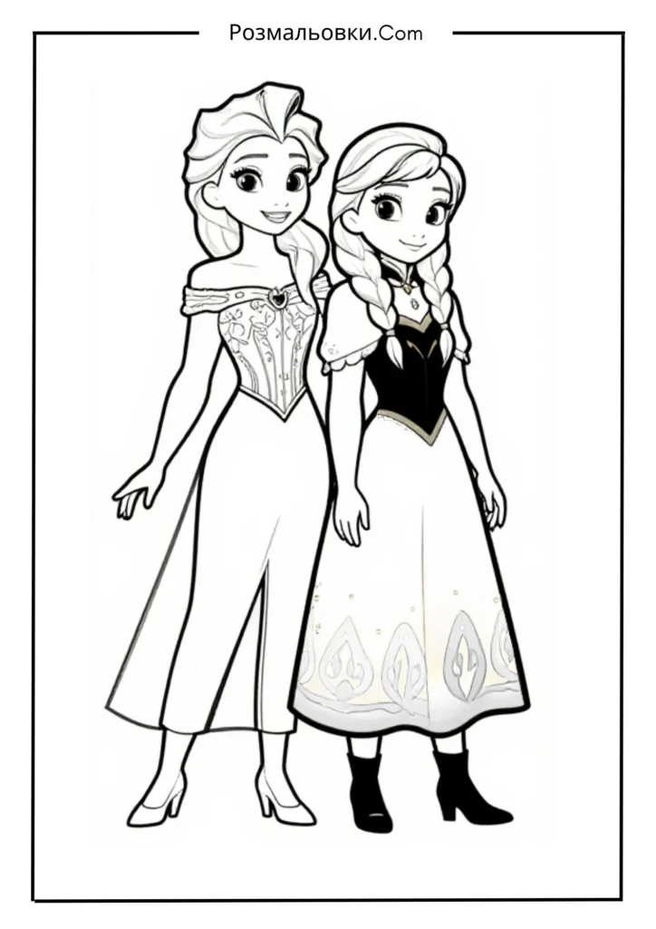 Ельза розмальовка: 12 чарівних ідей для дітей 3 Ельза та Анна разом